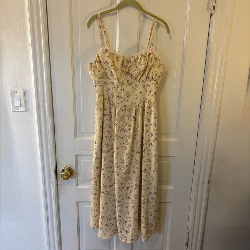 Butter Yellow Floral Spaghetti Strap Maxi Dress